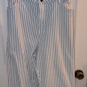 Coldwater Creek Blue and White Striped Cropped Jeans
